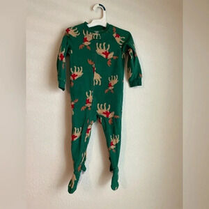 Child of mine by Carters unisex fleece footie green with reindeer pajama size 2T